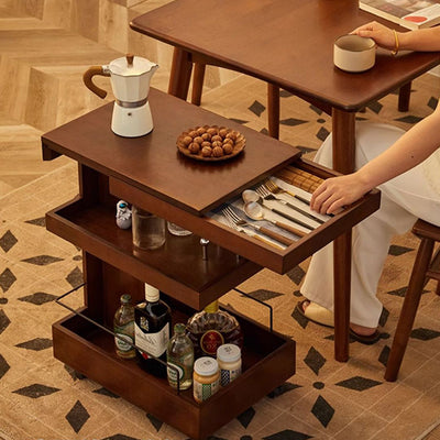 Modern Minimalist Rectangular Rubberwood Movable Side Table 1-Drawer For Living Room