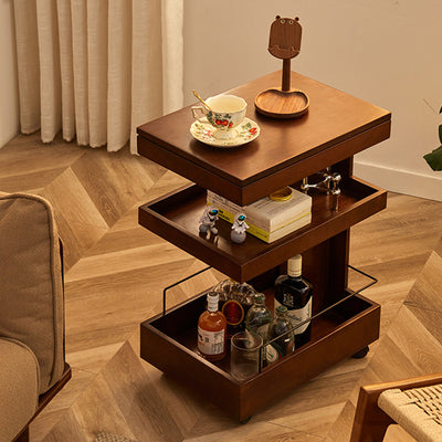 Modern Minimalist Rectangular Rubberwood Movable Side Table 1-Drawer For Living Room