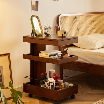 Modern Minimalist Rectangular Rubberwood Movable Side Table 1-Drawer For Living Room