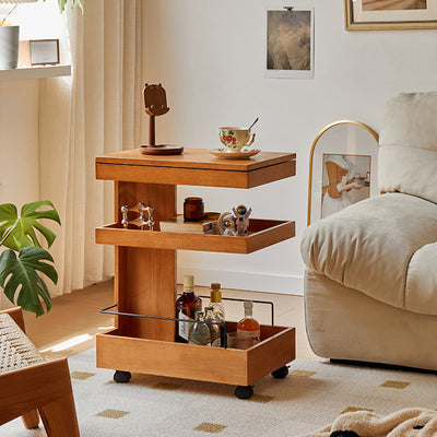 Modern Minimalist Rectangular Rubberwood Movable Side Table 1-Drawer For Living Room