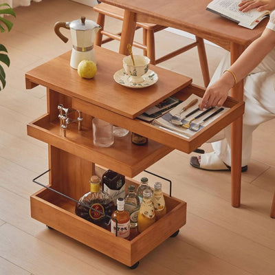 Modern Minimalist Rectangular Rubberwood Movable Side Table 1-Drawer For Living Room