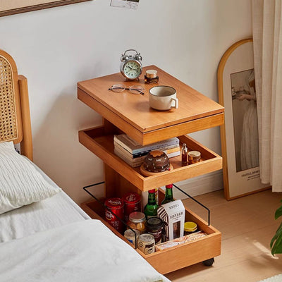 Modern Minimalist Rectangular Rubberwood Movable Side Table 1-Drawer For Living Room