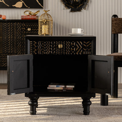 Modern Art Deco Rectangular Solid Wood Artificial Board Nightstand 1-Drawer For Bedroom