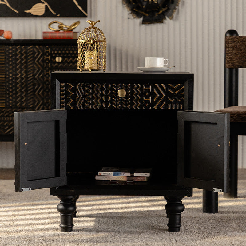 Modern Art Deco Rectangular Solid Wood Artificial Board Nightstand 1-Drawer For Bedroom