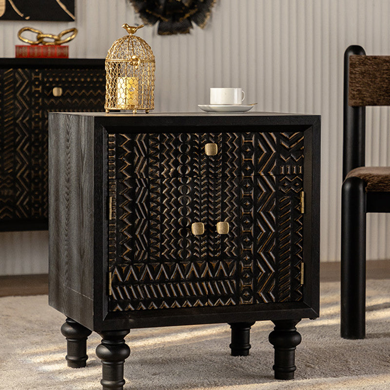 Modern Art Deco Rectangular Solid Wood Artificial Board Nightstand 1-Drawer For Bedroom