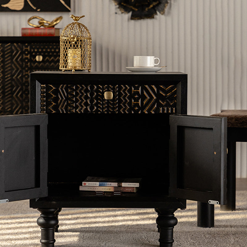 Modern Art Deco Rectangular Solid Wood Artificial Board Nightstand 1-Drawer For Bedroom