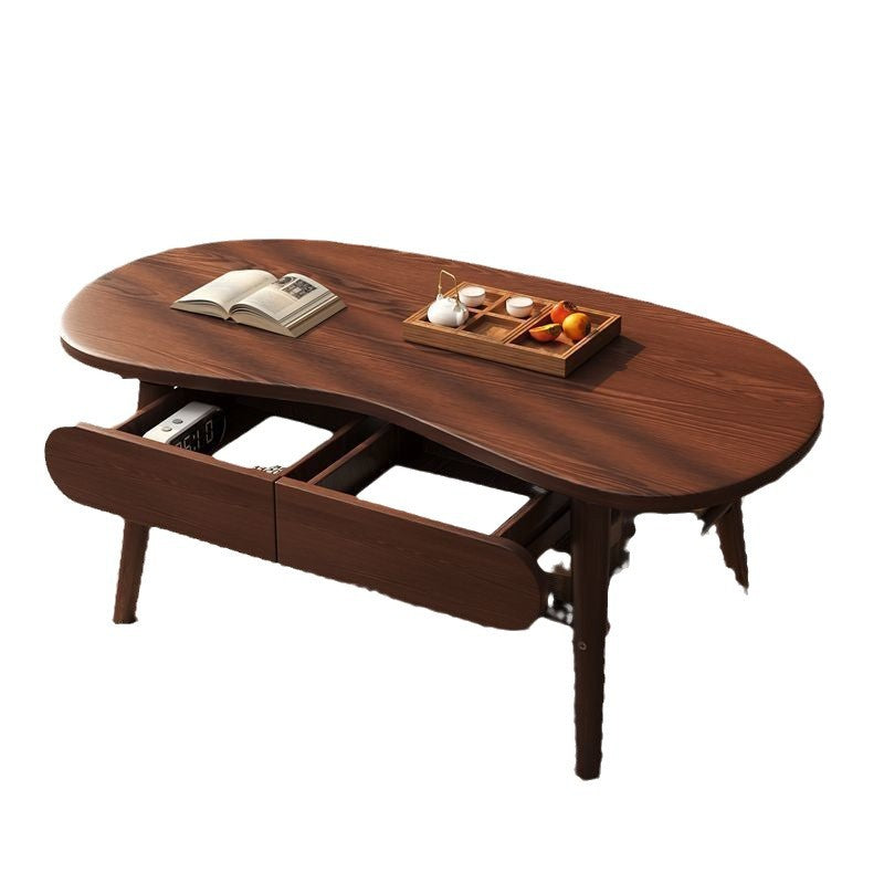 Modern Minimalist Cashew Shaped Rubberwood Coffee Table 1-Drawer For Living Room