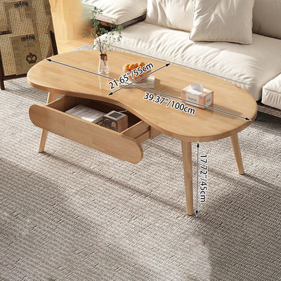 Modern Minimalist Cashew Shaped Rubberwood Coffee Table 1-Drawer For Living Room