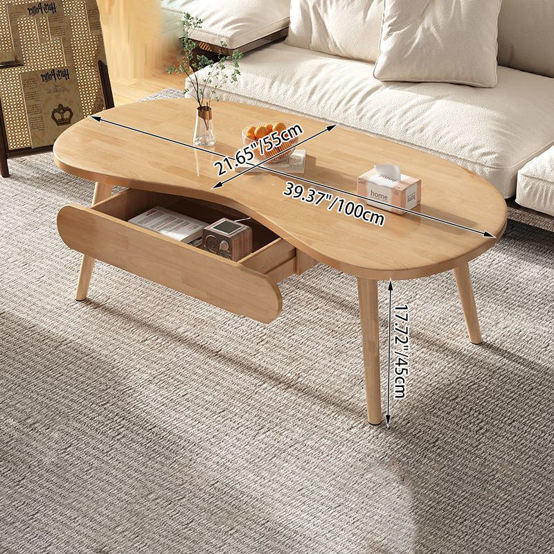 Modern Minimalist Cashew Shaped Rubberwood Coffee Table 1-Drawer For Living Room