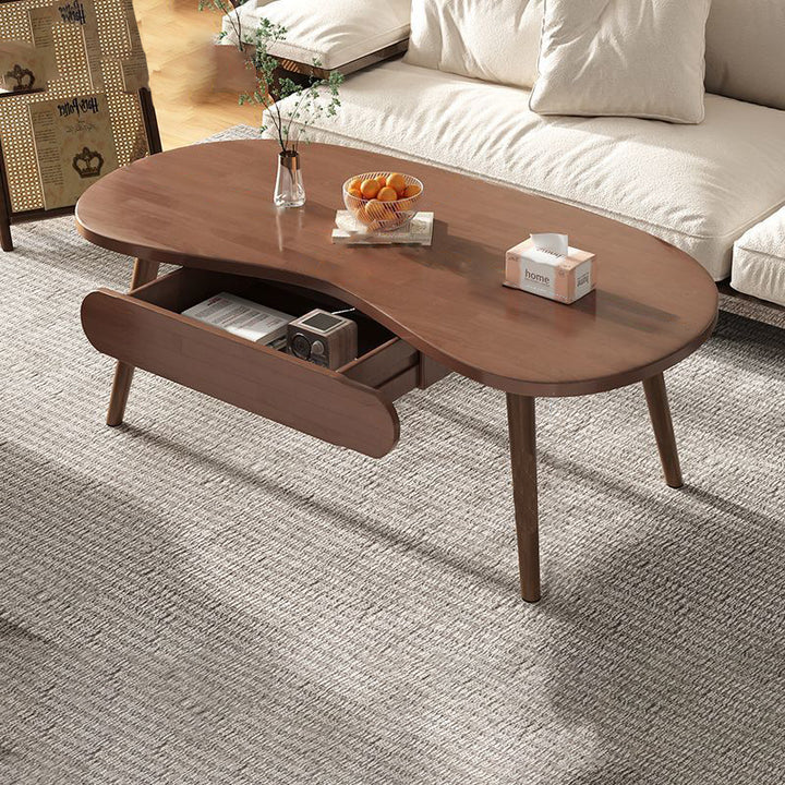 Table basse moderne minimaliste en bois d’hévéa, forme de noix de cajou, 1 tiroir, pour salon 