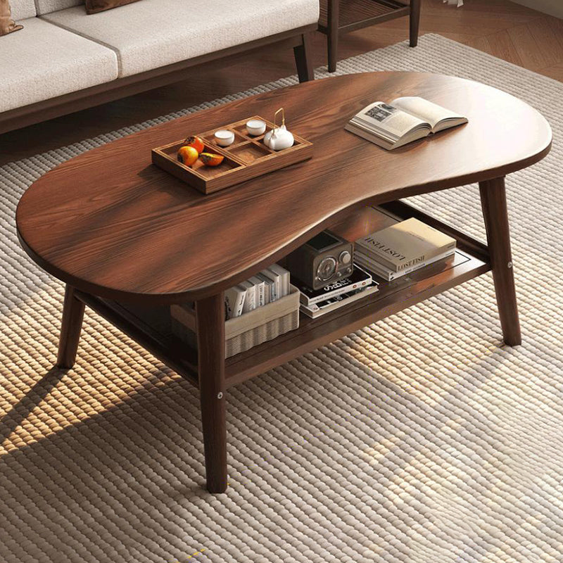 Modern Minimalist Cashew Shaped Rubberwood Coffee Table 1-Drawer For Living Room