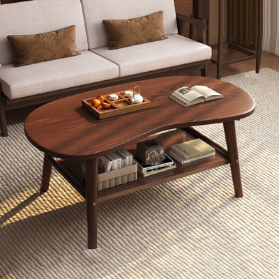 Modern Minimalist Cashew Shaped Rubberwood Coffee Table 1-Drawer For Living Room