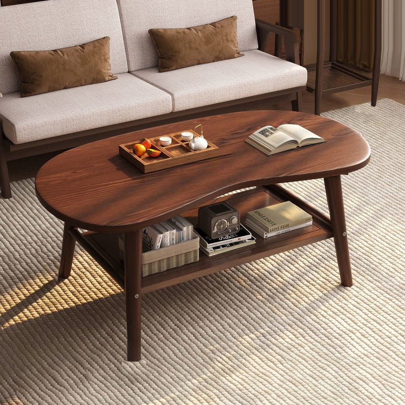 Modern Minimalist Cashew Shaped Rubberwood Coffee Table 1-Drawer For Living Room