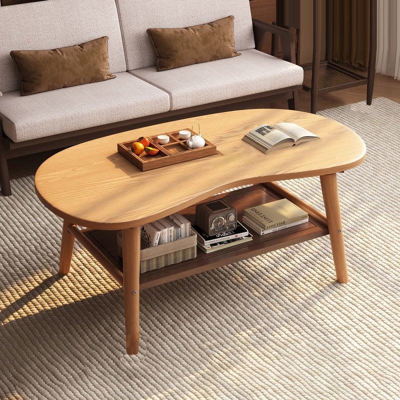 Modern Minimalist Cashew Shaped Rubberwood Coffee Table 1-Drawer For Living Room