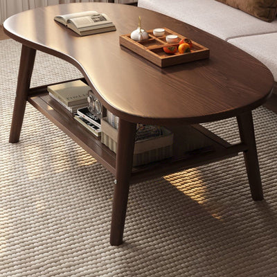Modern Minimalist Cashew Shaped Rubberwood Coffee Table 2-Drawer For Living Room