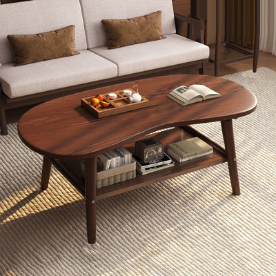 Modern Minimalist Cashew Shaped Rubberwood Coffee Table 2-Drawer For Living Room