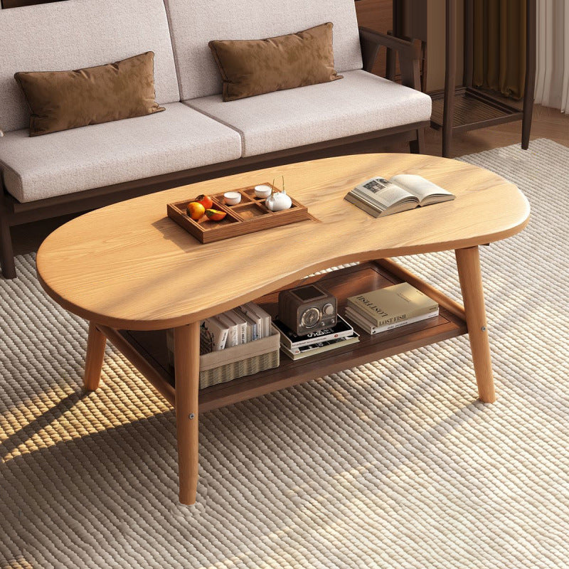 Modern Minimalist Cashew Shaped Rubberwood Coffee Table 2-Drawer For Living Room