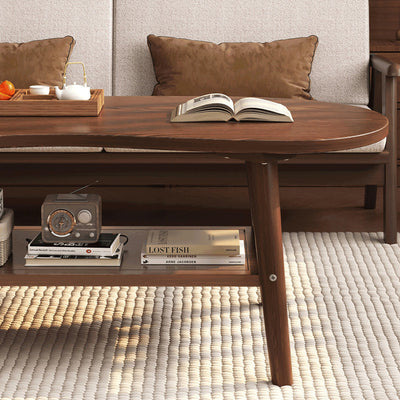 Modern Minimalist Cashew Shaped Rubberwood Coffee Table 2-Drawer For Living Room