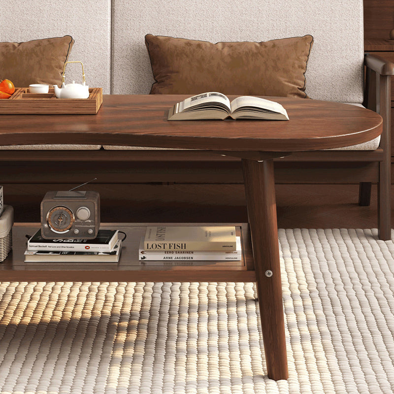 Modern Minimalist Cashew Shaped Rubberwood Coffee Table 2-Drawer For Living Room