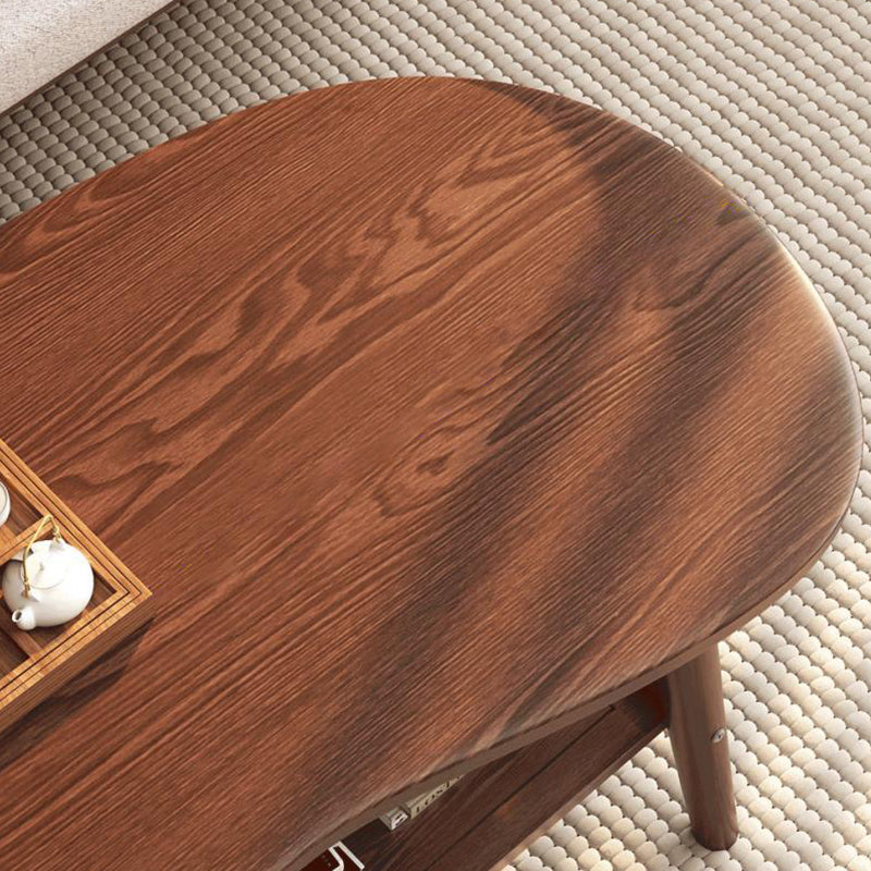 Modern Minimalist Cashew Shaped Rubberwood Coffee Table 2-Drawer For Living Room
