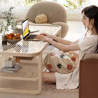 Modern Minimalist Rectangular Glass Metal Coffee Table 2-Tier For Living Room