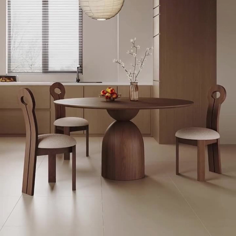 Modern Minimalist Round Sintered Stone Solid Wood Multi-layer Board Rubberwood Dining Table for 6 Seats