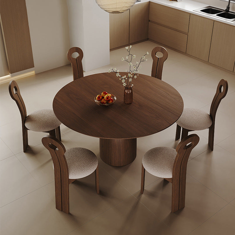 Modern Minimalist Round Sintered Stone Solid Wood Multi-layer Board Rubberwood Dining Table for 6 Seats