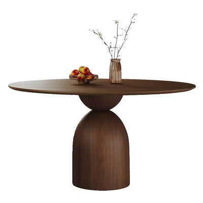 Modern Minimalist Round Sintered Stone Solid Wood Multi-layer Board Rubberwood Dining Table for 6 Seats