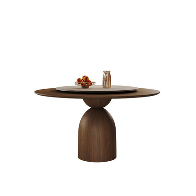 Modern Minimalist Round Sintered Stone Solid Wood Multi-layer Board Rubberwood Dining Table for 6 Seats