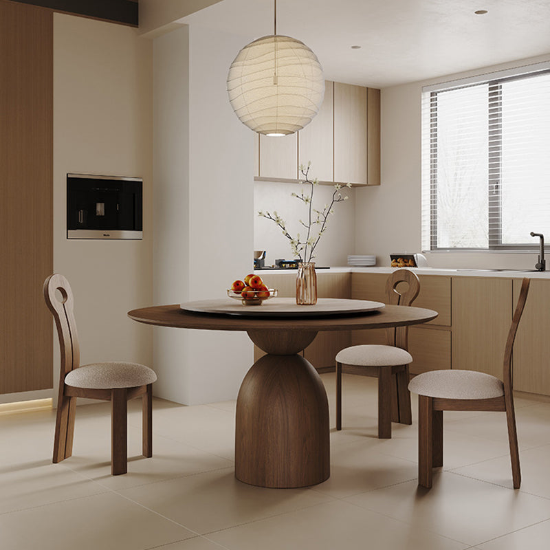 Modern Minimalist Round Sintered Stone Solid Wood Multi-layer Board Rubberwood Dining Table for 6 Seats