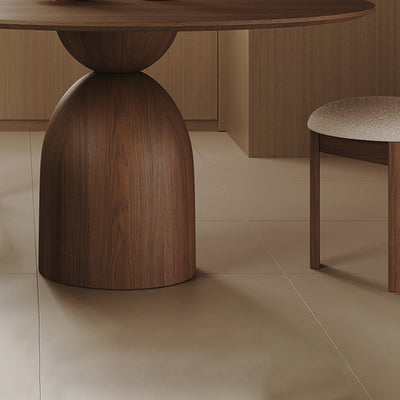 Modern Minimalist Round Sintered Stone Solid Wood Multi-layer Board Rubberwood Dining Table for 6 Seats