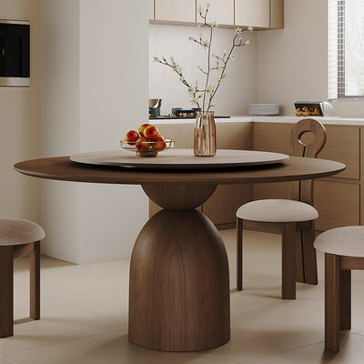 Modern Minimalist Round Sintered Stone Solid Wood Multi-layer Board Rubberwood Dining Table for 6 Seats