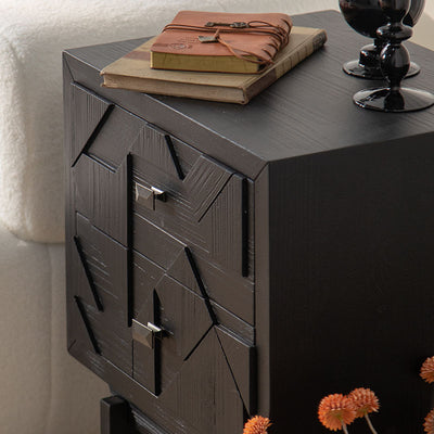 Modern Art Deco Square Fir Wood MDF Iron Nightstand 2-Drawer For Bedroom