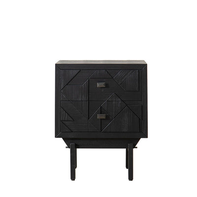 Modern Art Deco Square Fir Wood MDF Iron Nightstand 2-Drawer For Bedroom