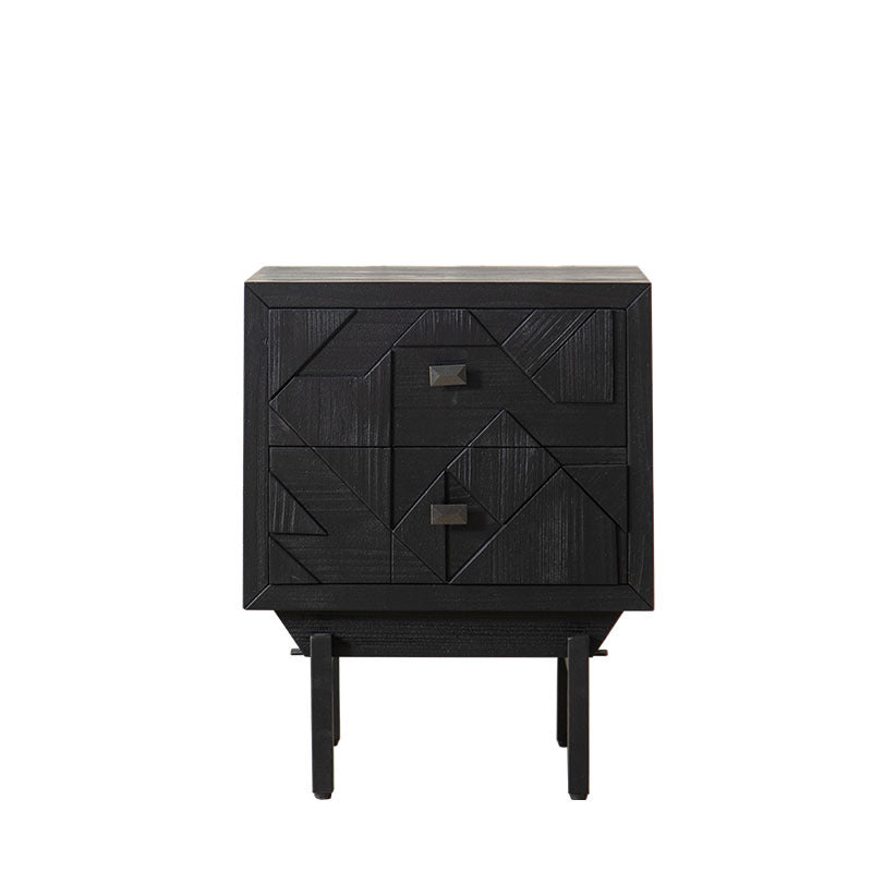 Modern Art Deco Square Fir Wood MDF Iron Nightstand 2-Drawer For Bedroom