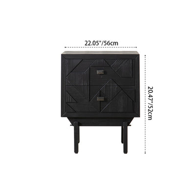 Modern Art Deco Square Fir Wood MDF Iron Nightstand 2-Drawer For Bedroom