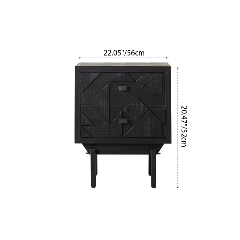 Modern Art Deco Square Fir Wood MDF Iron Nightstand 2-Drawer For Bedroom