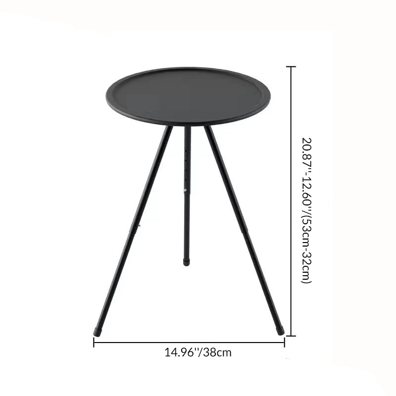 Modern Minimalist Round Acrylonitrile Butadiene Styrene Plastic Carbon Steel Height Adjustable Foldable End Table 1-Tier For Outdoor Patio