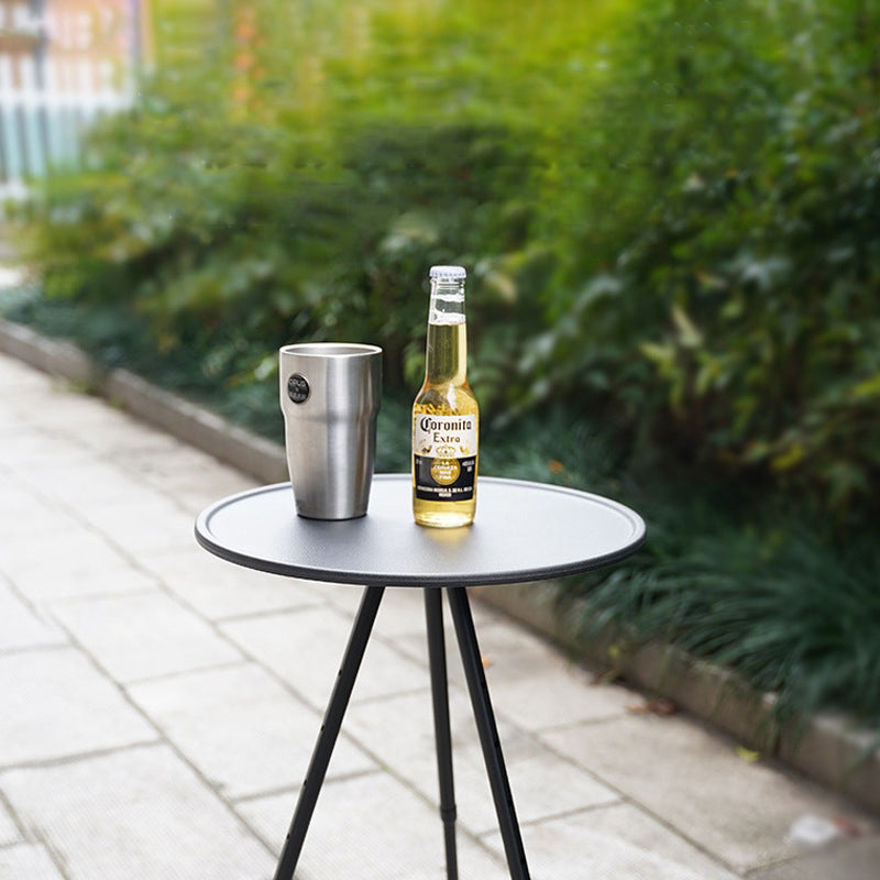 Modern Minimalist Round Acrylonitrile Butadiene Styrene Plastic Carbon Steel Height Adjustable Foldable End Table 1-Tier For Outdoor Patio