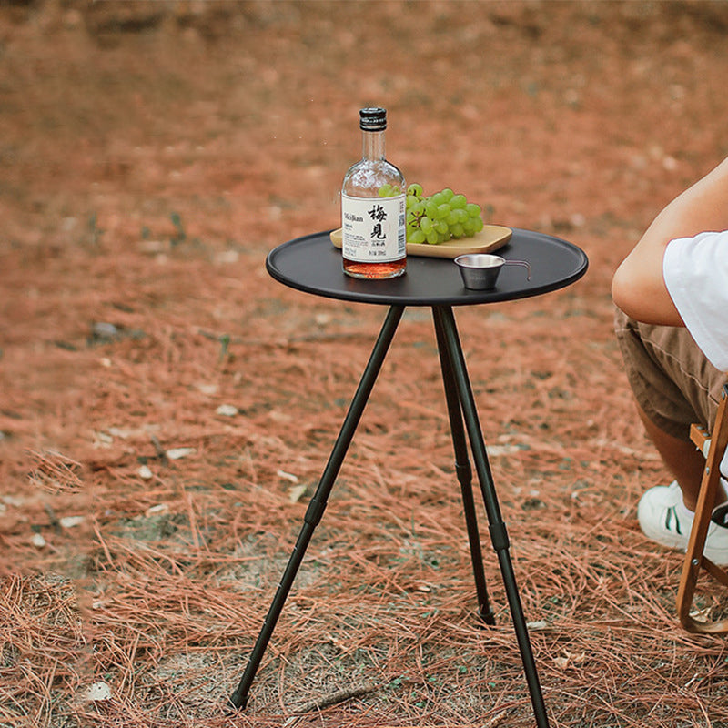 Modern Minimalist Round Acrylonitrile Butadiene Styrene Plastic Carbon Steel Height Adjustable Foldable End Table 1-Tier For Outdoor Patio