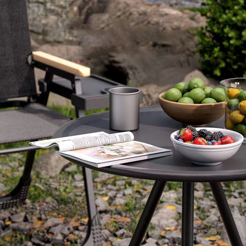 Modern Minimalist Round Acrylonitrile Butadiene Styrene Plastic Carbon Steel Height Adjustable Foldable End Table 1-Tier For Outdoor Patio