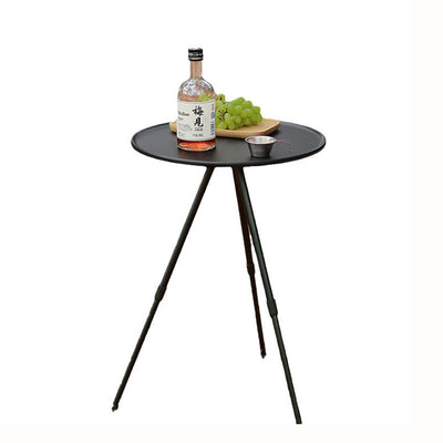 Modern Minimalist Round Acrylonitrile Butadiene Styrene Plastic Carbon Steel Height Adjustable Foldable End Table 1-Tier For Outdoor Patio