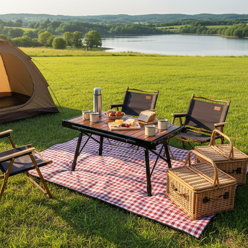 Contemporary Industrial Rectangular Aluminum Alloy Foldable Outdoor Coffee Table 1-Tier For Outdoor Patio