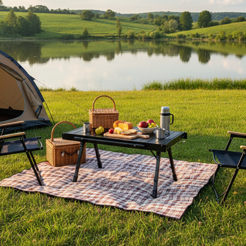 Mesa de café al aire libre plegable de aleación de aluminio rectangular industrial contemporánea de 1 nivel para patio exterior 