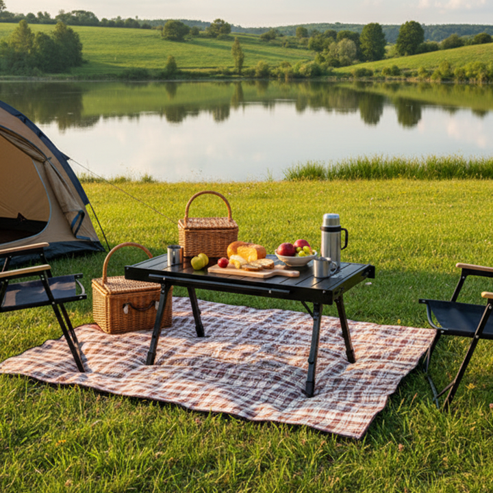 Mesa de café al aire libre plegable de aleación de aluminio rectangular industrial contemporánea de 1 nivel para patio exterior 