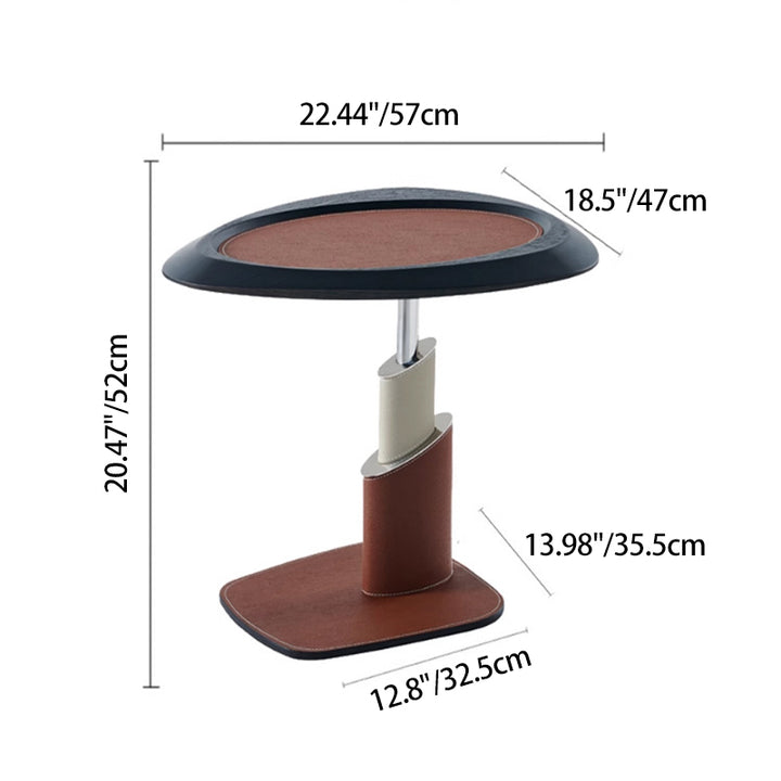 Table d’appoint 1 niveau en cuir de selle, acier au carbone et acier inoxydable, Art déco moderne, triangulaire irrégulière, pour salon 