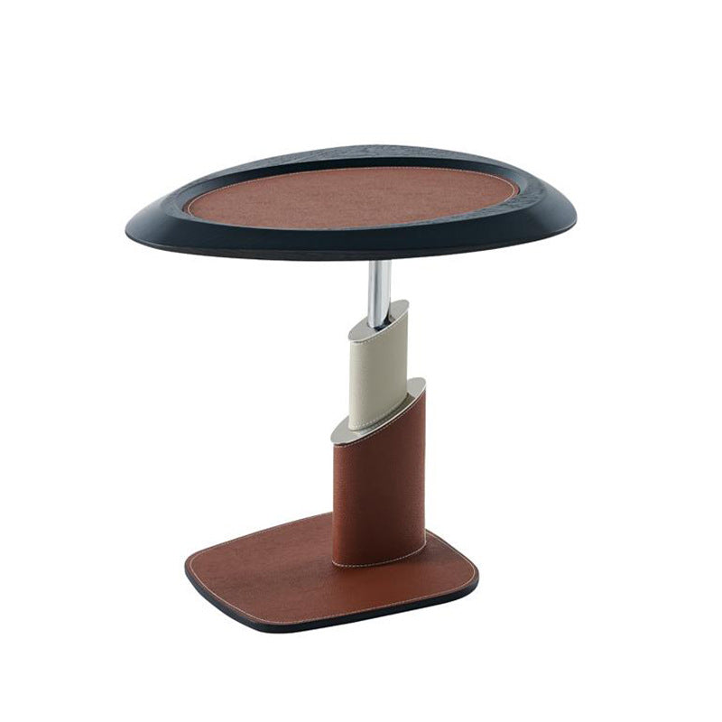 Table d’appoint 1 niveau en cuir de selle, acier au carbone et acier inoxydable, Art déco moderne, triangulaire irrégulière, pour salon 