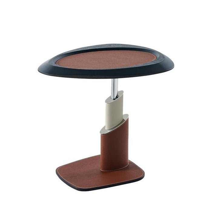 Table d’appoint 1 niveau en cuir de selle, acier au carbone et acier inoxydable, Art déco moderne, triangulaire irrégulière, pour salon 