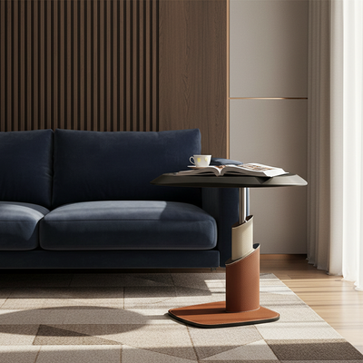 Modern Art Deco Irregular Triangular Saddle Leather Carbon Steel Stainless Steel Side Table 1-Tier For Living Room