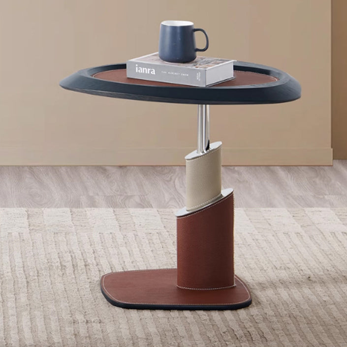 Table d’appoint 1 niveau en cuir de selle, acier au carbone et acier inoxydable, Art déco moderne, triangulaire irrégulière, pour salon 